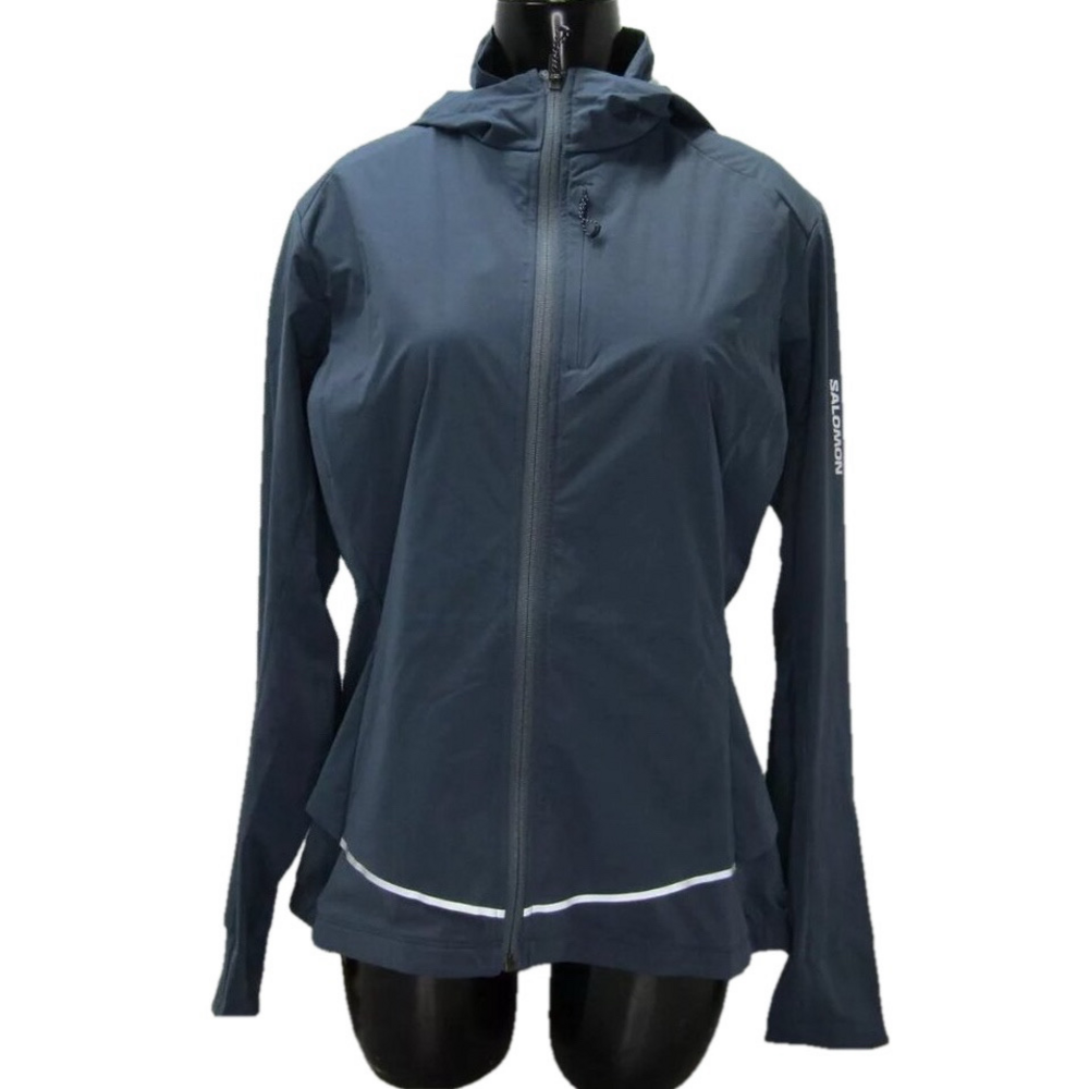 NEW SALOMON Womens Jacket Midnight Navy Blue Size L Light Shell Hooded Full Zip
